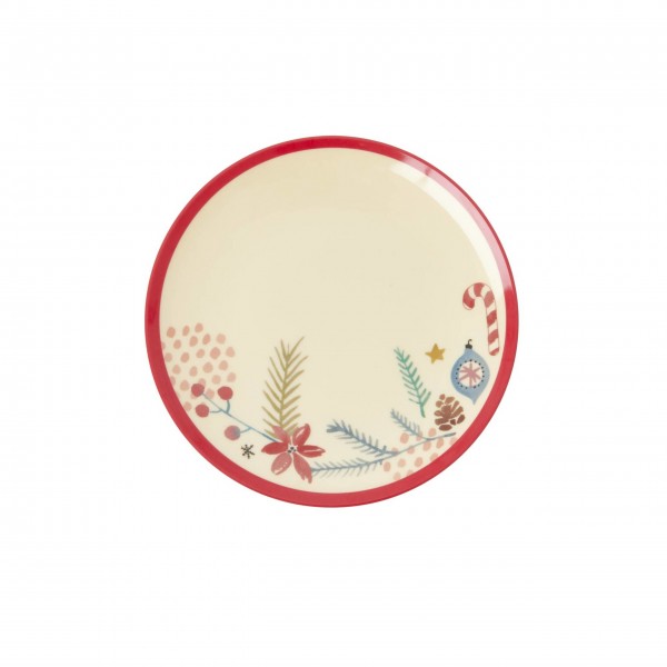 Rice Melamin Dessert Plate with Christmas Ornaments Print