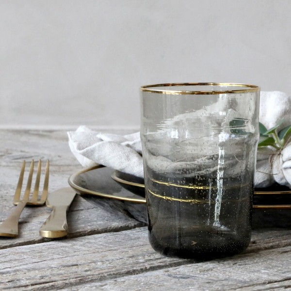 Trinkglas mit Goldrand - (Grau) von Chic Antique