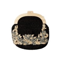 Bast-Tasche "Ava" mit gestickten Blumen (Black) von CURRY