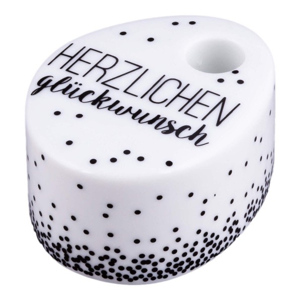 Wunschkerze "HERZSTÜCKE - Herzlichen Glückwunsch" (Weiß/Schwarz) von räder Design