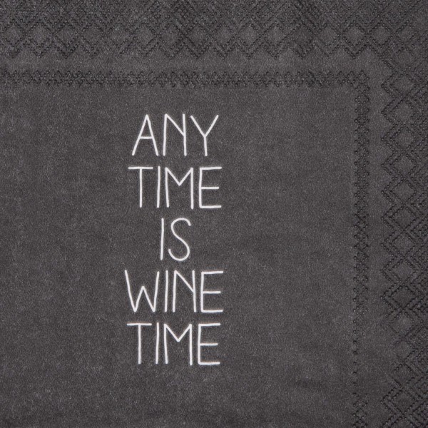 Vino-Servietten "Any time is wine time" - 25x25cm (Grau) von räder Design