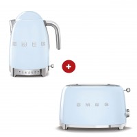smeg Set aus 2-Schlitz-Toaster kompakt und Wasserkocher variable Temperatur (Pastellblau)