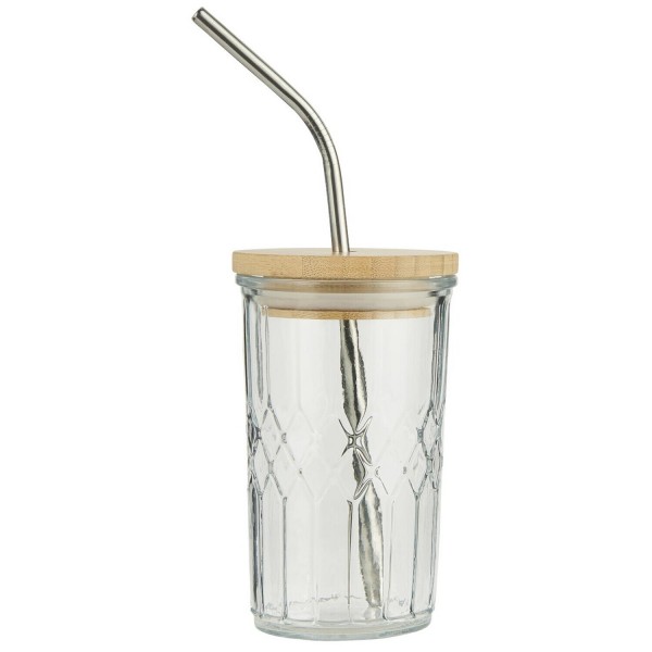 Ib Laursen Trinkglas mit Bambusdeckel und Edelstahlstrohhalm