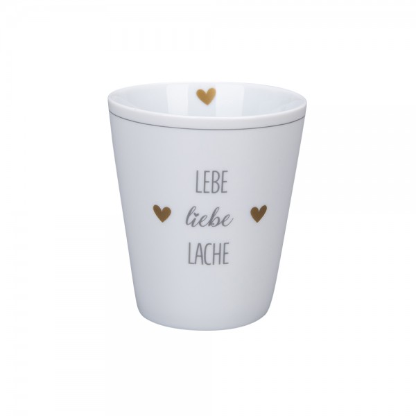Krasilnikoff Happy Mug "Lebe, Liebe, Lache" (Weiß / Gold)