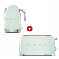 smeg Set aus 2-Schlitz-Toaster lang und Wasserkocher variable Temperatur (Pastellgrün)