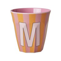 rice Melamin Becher mit Streifen "Buchstabe M" - Medium (Rosa/Orange)