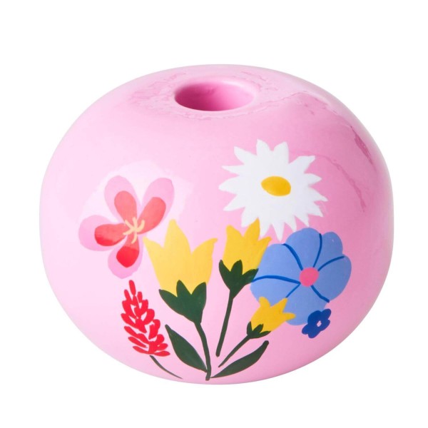 rice Kerzenständer "Handgemalte Blumen" (Pink)