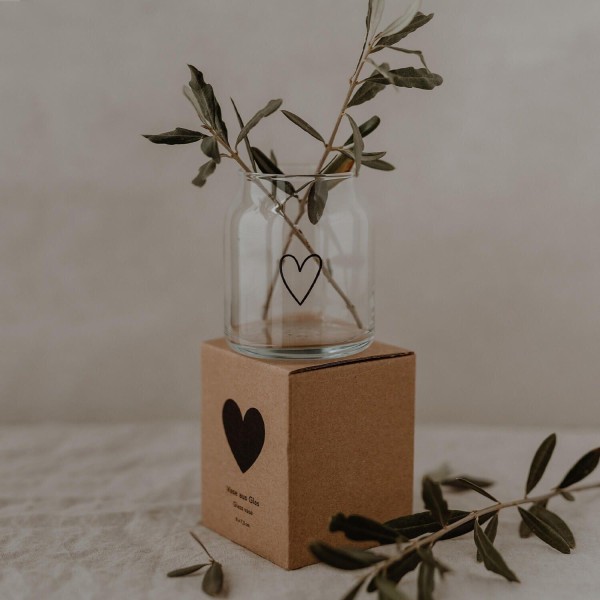 Vase aus Glas "Herz" - klein (Transparent) von Eulenschnitt