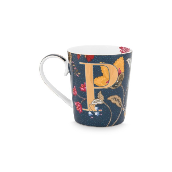 Pip Studio Tasse Buchstabe P "Alphabet Mug – Floral Fantasy" – 350 ml (Blau)