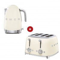 smeg Set aus 4-Schlitz-Toaster und Wasserkocher variable Temperatur (Creme)