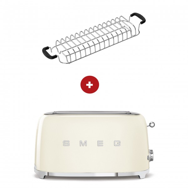 smeg Set - 2-Schlitz-Toaster lang (Creme) mit Röstaufsatz