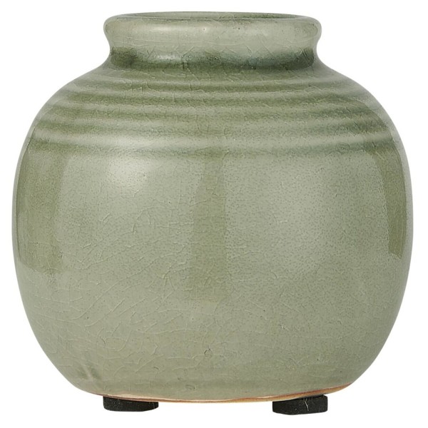 Ib Laursen Mini Vase mit Rillen und krakelierter Oberfläche (Grün)
