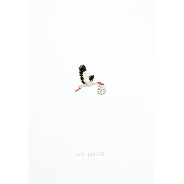 Bunte Stickereikarte "Just Landed" - 11,8x16,6 cm (Weiß) von räder Design