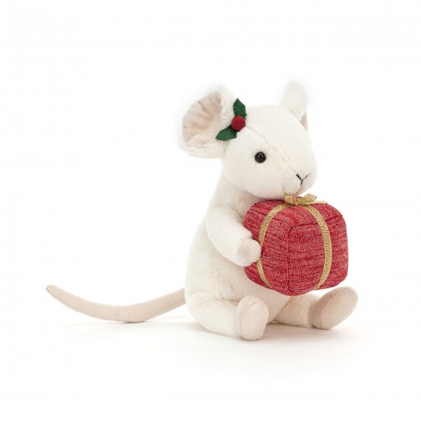 Jellycat Kuscheltier Weihnachtsmaus mit Geschenk "Merry Mouse"