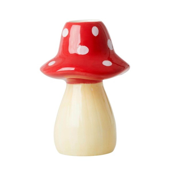 rice Kerzenständer aus Keramik "Pilz" - 12 cm (Rot/Weiß)