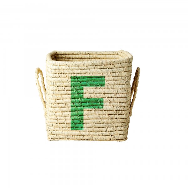rice Aufbewahrungskorb aus Raffia "Buchstaben - F" - Klein/Quadratisch