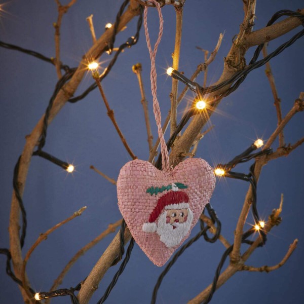 rice Deko-Anhänger in Herz-Form "Xmas - Santa" (Pink)