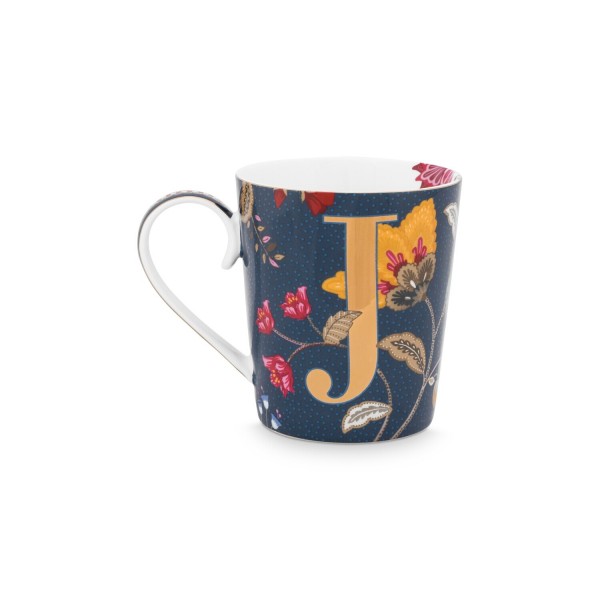 Pip Studio Tasse Buchstabe J "Alphabet Mug – Floral Fantasy" – 350 ml (Blau)