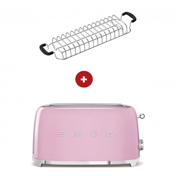 smeg Set - 2-Schlitz-Toaster lang (Cadillac Pink) mit Röstaufsatz