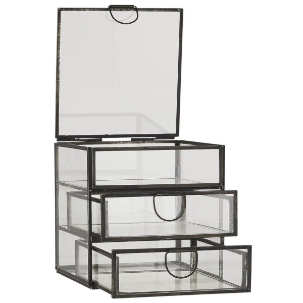 Ib Laursen Glasbox mit Schubladen und Deckel - 15,5cm (Schwarz)