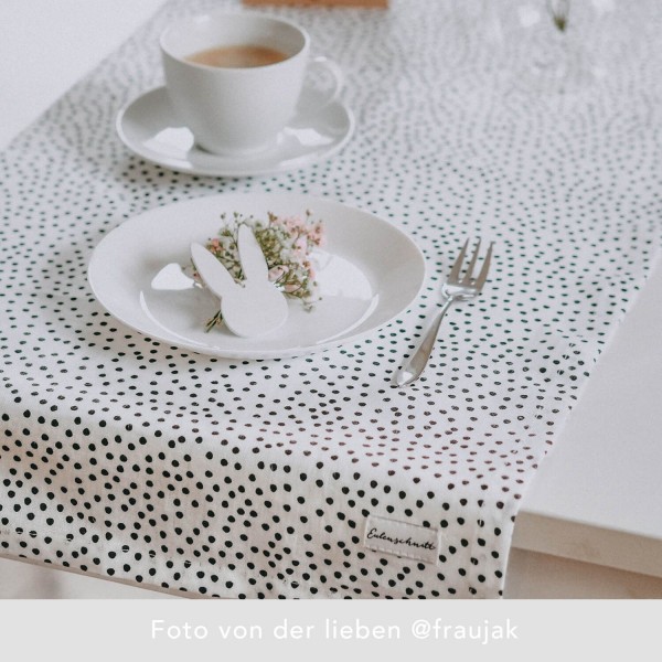 Tischläufer aus Leinen "Punkte" - 140x40 cm (Weiß) von Eulenschnitt
