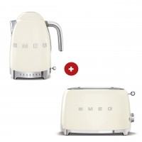 smeg Set aus 2-Schlitz-Toaster kompakt und Wasserkocher variable Temperatur (Creme)