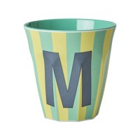 rice Melamin Becher mit Streifen "Buchstabe M" - Medium (Mint/Gelb)