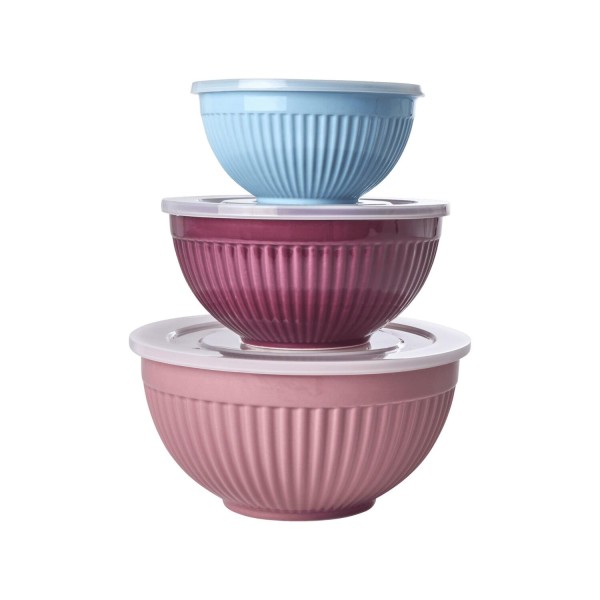 rice Keramik-Schale im 3er-Set - 22x10,5 cm (Pink/Aubergine/Mint)