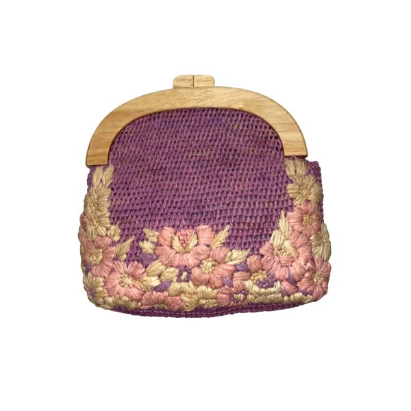 Bast-Tasche "Ava" mit gestickten Blumen (Plum) von CURRY