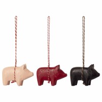 Maileg Wooden pig ornament 3er-Set