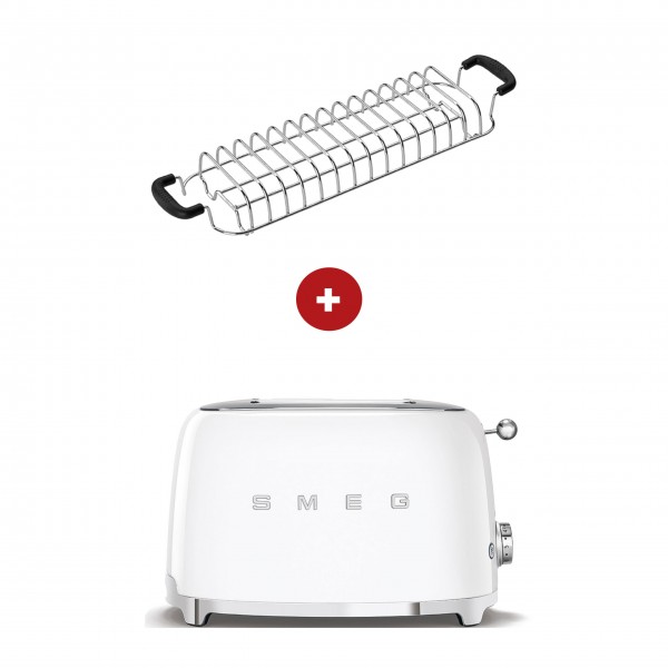 smeg Set - 2-Schlitz-Toaster kompakt (Weiß) mit Röstaufsatz