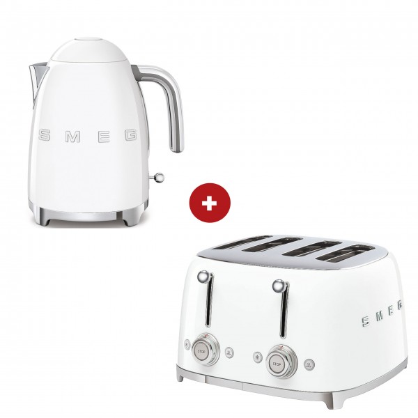 smeg Set – 4-Schlitz-Toaster und Wasserkocher feste Temperatur (Weiß)