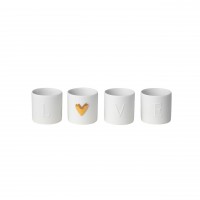 Teelichthalter aus Porzellan  "Love" - 4er-Set (Weiß/Gold) von räder Design