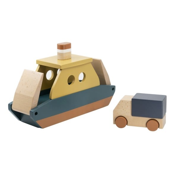 Spielzeugfähre mit LKW aus Holz von sebra