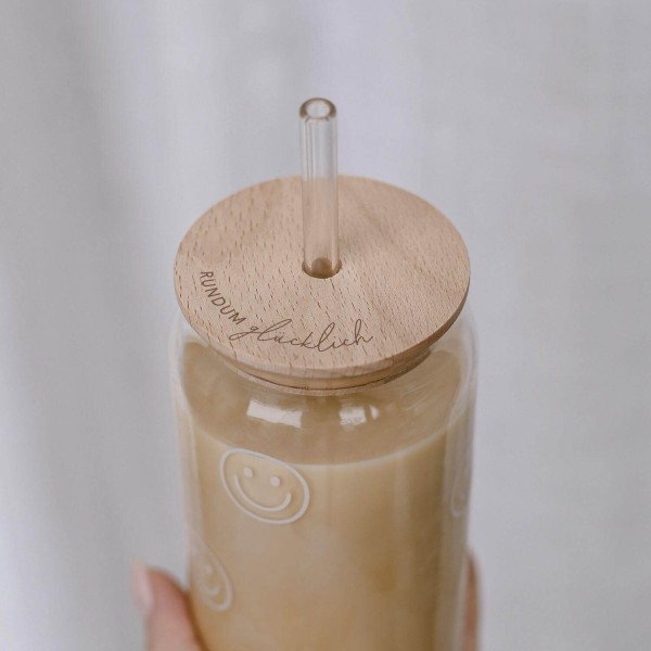 Deckel "Rundum glücklich" für Hohes Trinkglas von Eulenschnitt
