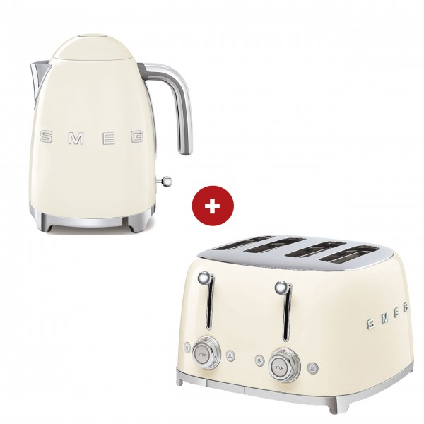 smeg Set – 4-Schlitz-Toaster und Wasserkocher feste Temperatur (Creme)