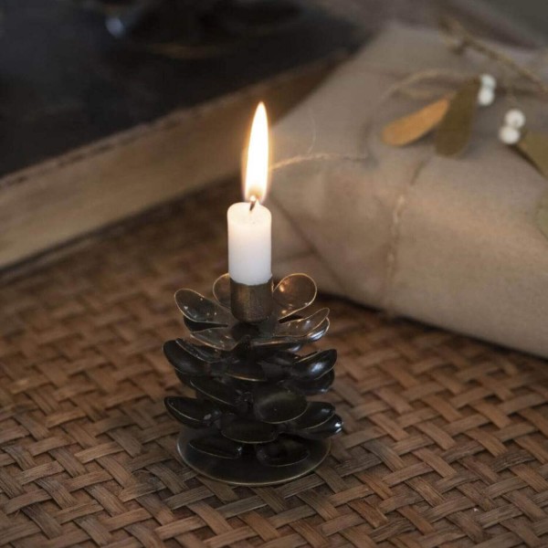 Ib Laursen Kerzenhalter für dünne Kerze "Zapfen" - 6x6 cm (Metallic)