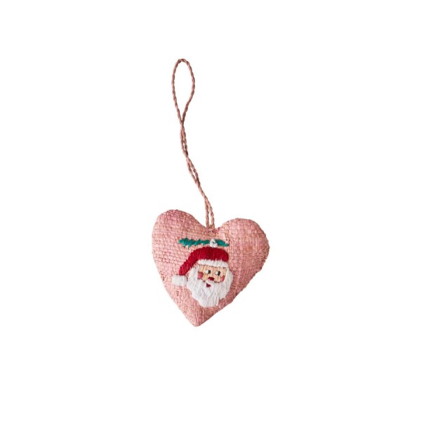 rice Deko-Anhänger in Herz-Form "Xmas - Santa" (Pink)