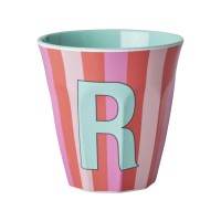 rice Melamin Becher mit Streifen "Buchstabe R" - Medium (Rosa/Pink/Rot)