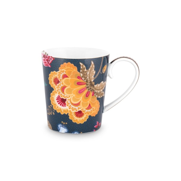Pip Studio Tasse Buchstabe D "Alphabet Mug – Floral Fantasy" – 350 ml (Blau)