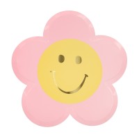 Pappteller "Happy Face Flower" im 8er-Set - 21,6x21,9x0,6 cm (Pink) von meri meri