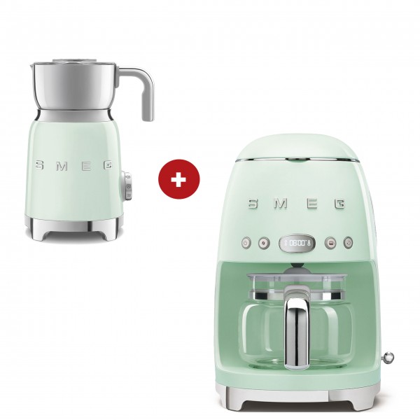 smeg Filter-Kaffeemaschine mit smeg Milchaufschäumer (Pastellgrün)