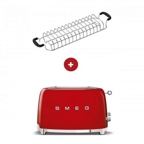 smeg Set - 2-Schlitz-Toaster kompakt (Rot) mit Röstaufsatz