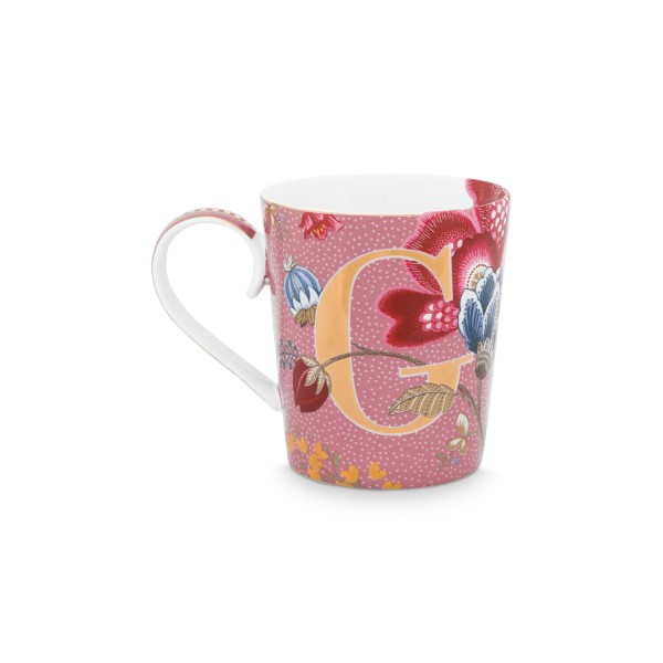 Pip Studio Tasse Buchstabe G "Alphabet Mug – Floral Fantasy" – 350 ml (Pink)
