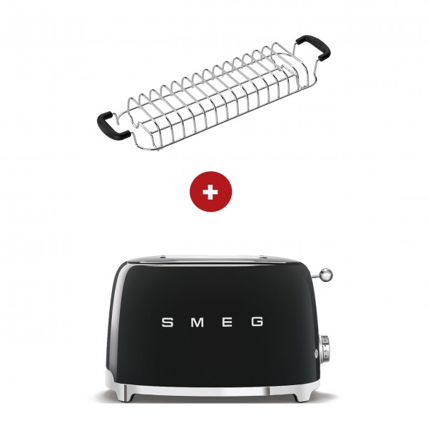 smeg Set - 2-Schlitz-Toaster kompakt (Schwarz) mit Röstaufsatz