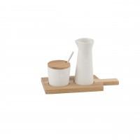 Milch und Zucker Set auf Holztablett "Kleine Freunde" (Weiß) von räder Design