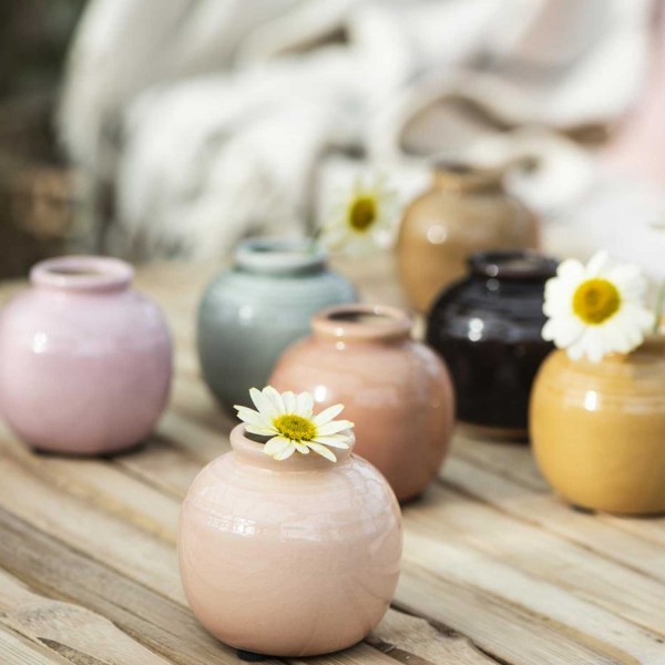 Ib Laursen Mini Vase mit Rillen und krakelierter Oberfläche (Hellrosa)