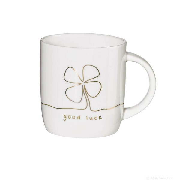 Henkelbecher "Good Luck" - 350 ml (Weiß/Gold) von ASA