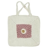 Ib Laursen Gehäkelte Tasche mit Blume - 40x40 cm (Coral Almond/Butter Cream)