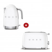 smeg Set aus 2-Schlitz-Toaster kompakt und Wasserkocher variable Temperatur (Weiß)